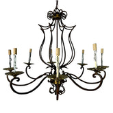 Chandelier with Oxidized Metal Eight-Arm, Basket Top